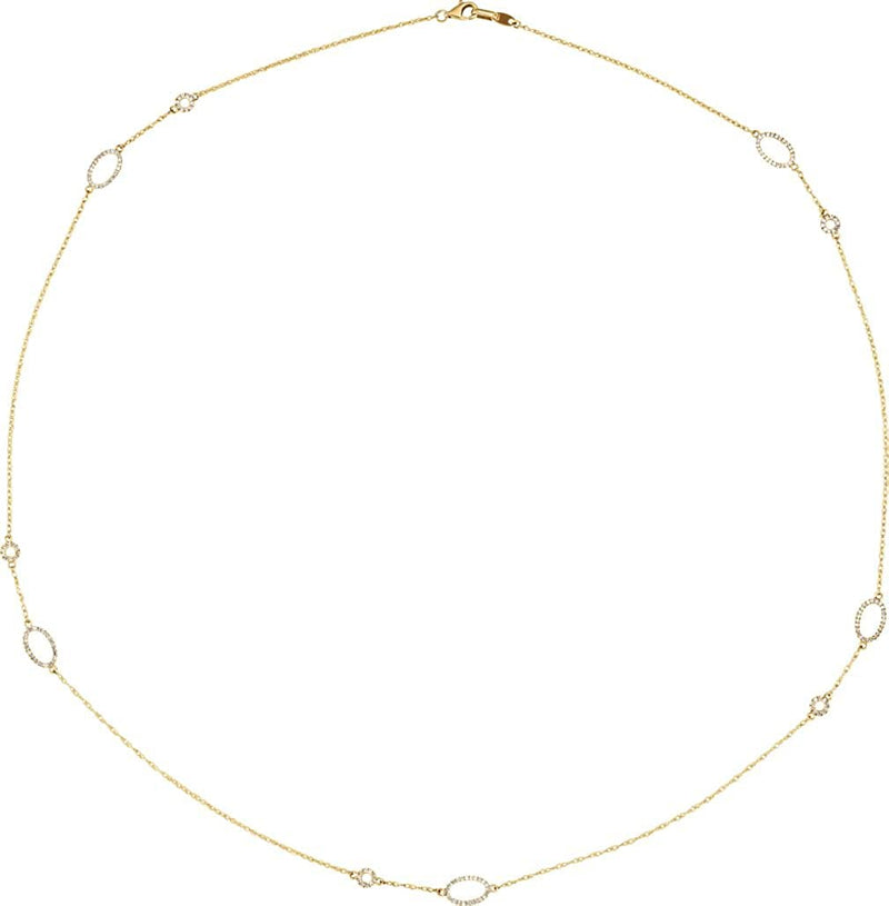 Diamond Station Necklace in Rhodium Plate 14k Yellow Gold, 24" (1/2 Cttw )