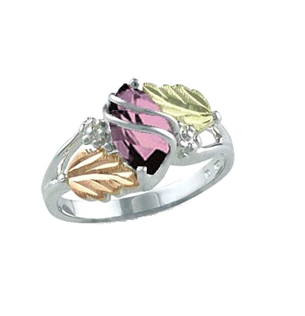 Marquise Pink Cubic Zirconia Ring, Sterling Silver, 12k Green and Rose Gold Black Hills Gold Motif