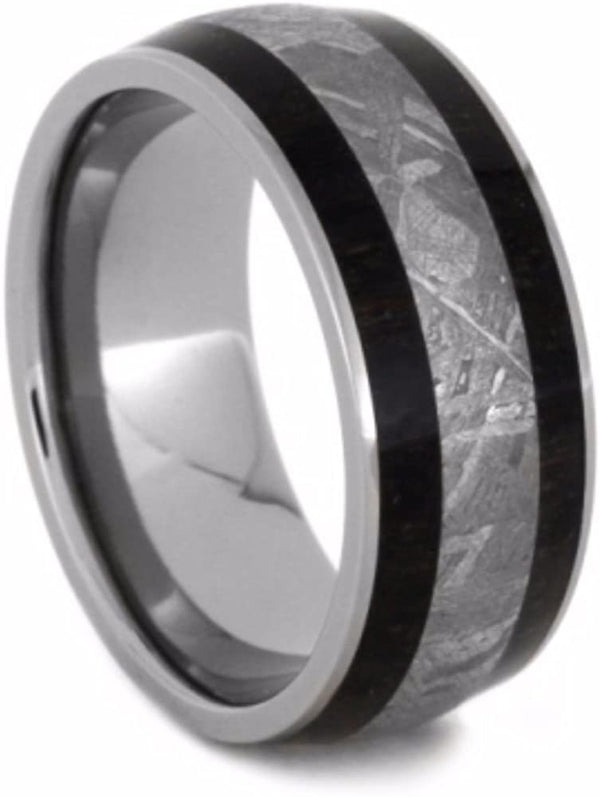 Gibeon Meteorite, African Blackwood 8.5mm Comfort-Fit Titanium Wedding Band, Size 14