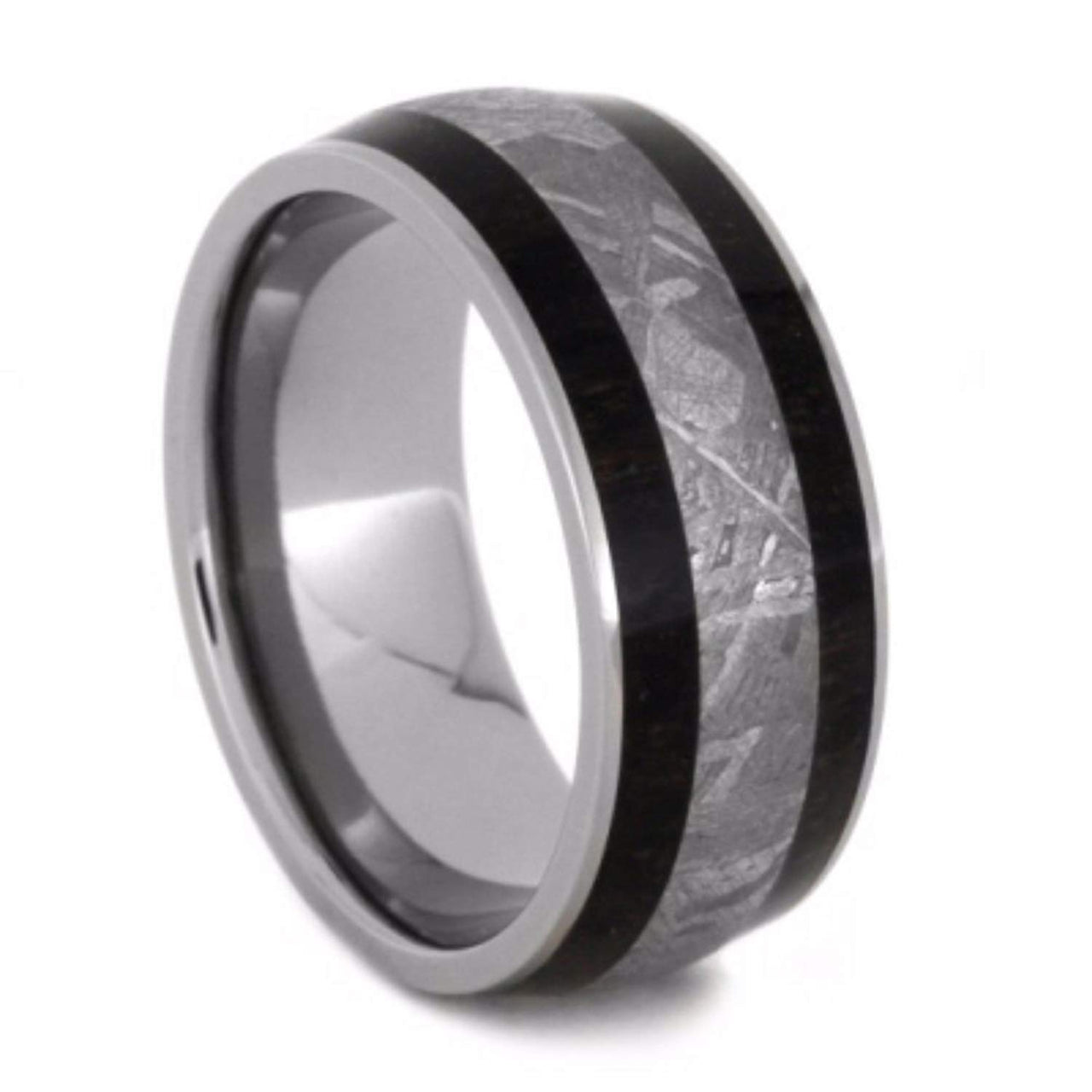 Gibeon Meteorite, African Blackwood 8.5mm Comfort-Fit Titanium Wedding Band