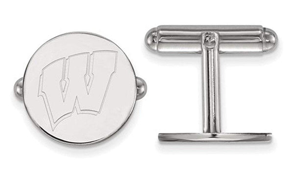 Rhodium-Plated Sterling Silver University Of Wisconsin Round Cuff Links, 15MM