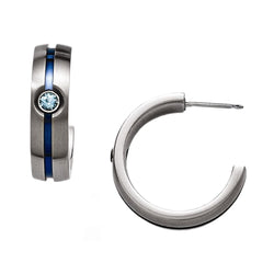 Radiance Collection Gray and Blue Anodized Titanium Sky Blue Topaz Hoop Earrings