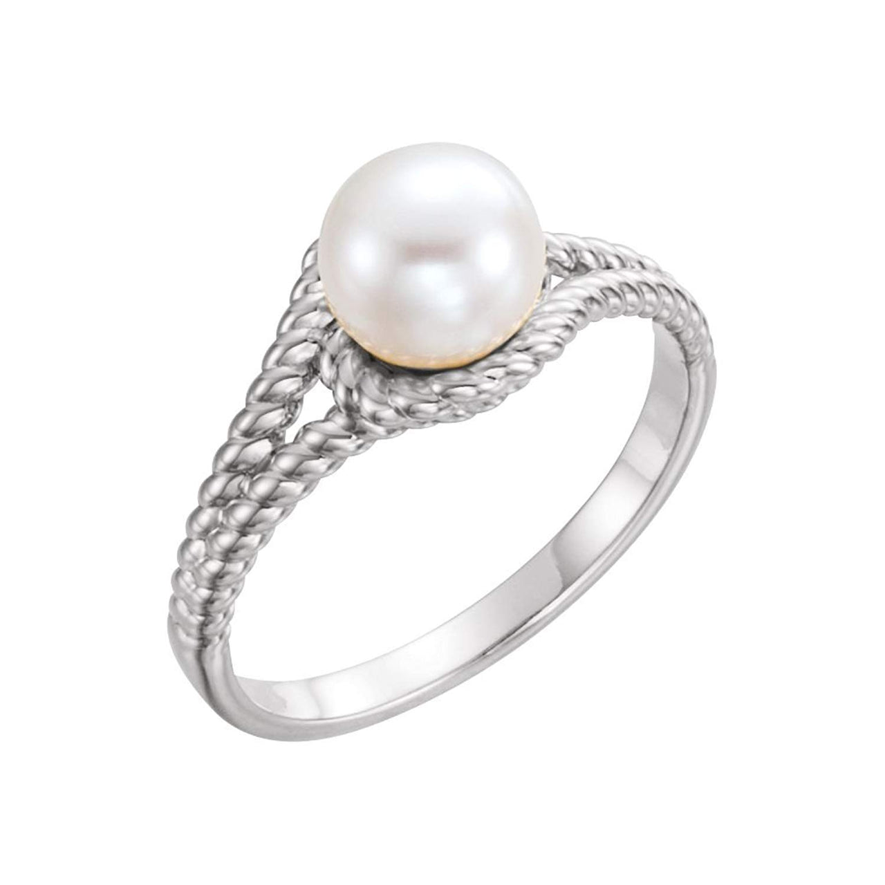 White Freshwater Cultured Pearl Rope Ring, Rhodium-Plated 14k White Gold (7-7.5 mm)