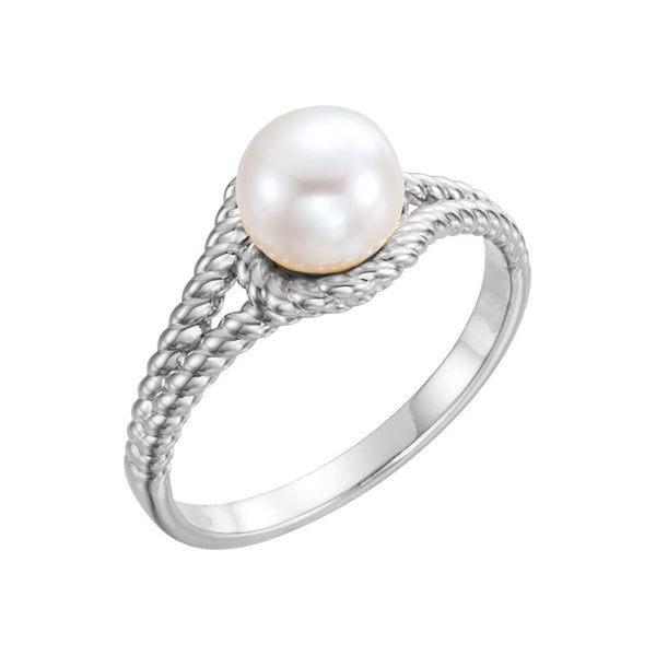 Platinum White Freshwater Cultured Pearl Rope Ring (7-7.5 mm)