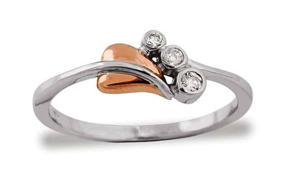 3-Stone Diamond and Leaf Slim-Profile Ring, Rhodium Plated Sterling Silver, 10k Rose Gold (.65 Ctw), Size 6.75