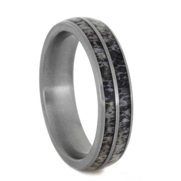 Deer Antler Inlay 5mm Comfort-Fit Matte Titanium Wedding Band