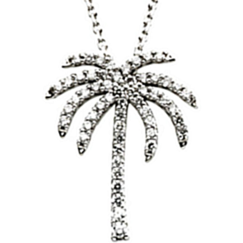 Diamond Palm Tree 14k White Gold Pendant Necklace, 16" (1/3 Cttw)