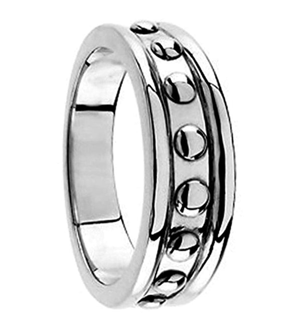 Polka Dot Design 6.5mm Rhodium-Plated Semi-Polished 14k White Gold Band, Size 7