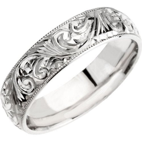 6mm 14k White Gold Embossed Miligrain Band