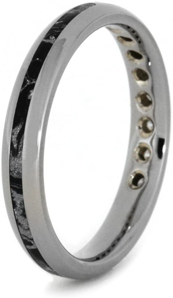 Bezel-Set Diamonds, Black and White Mokume Gane Inlay 3mm Comfort-Fit Titanium Band, Size 7.25
