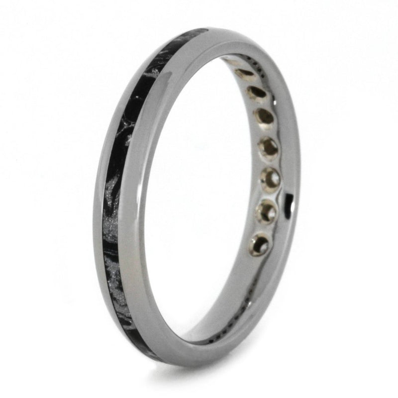 Bezel-Set Diamonds, Black and White Mokume Gane Inlay 3mm Comfort-Fit Titanium Band