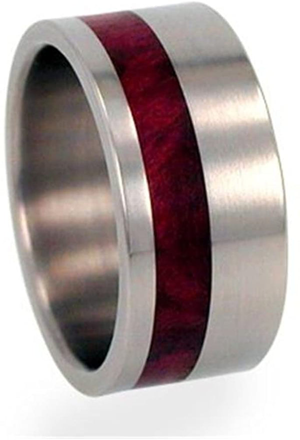 Interchangeable Redwood Inlay 10mm Comfort Fit Brushed Titanium Ring, Size 8