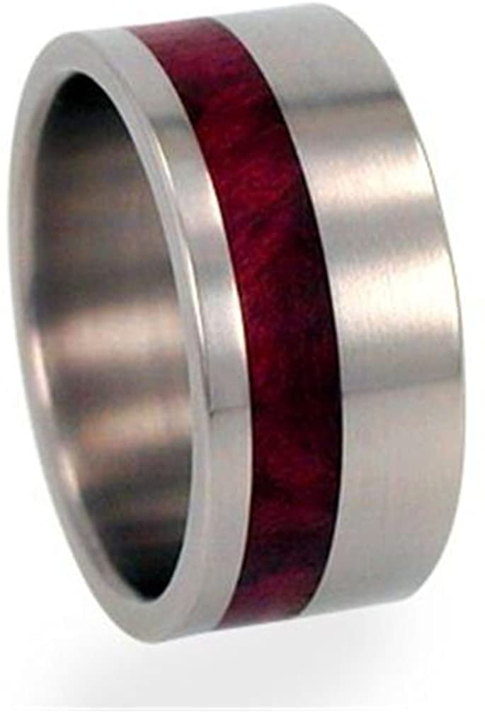 Interchangeable Redwood Inlay 10mm Comfort Fit Brushed Titanium Ring ...