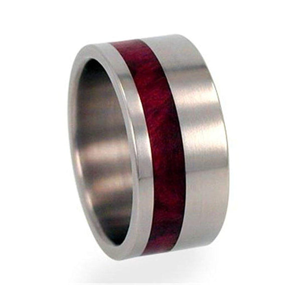 Interchangeable Redwood Inlay 10mm Comfort Fit Brushed Titanium Ring, Size 11.25