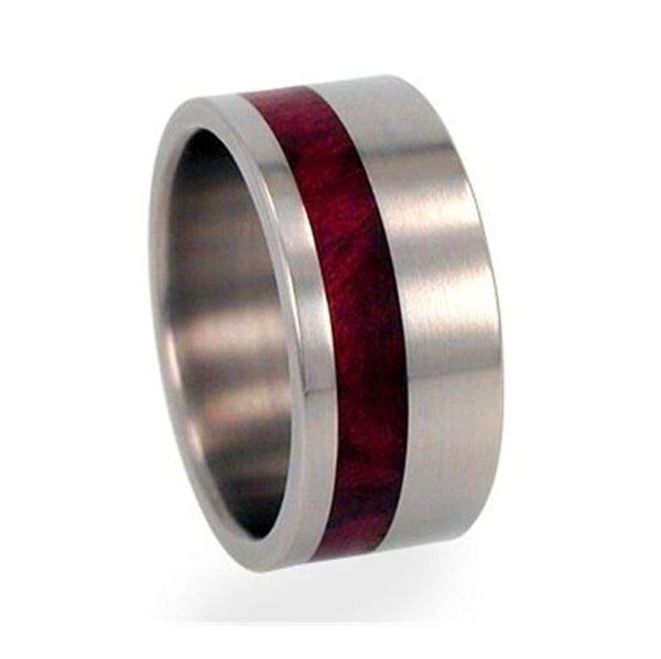 Interchangeable Redwood Inlay 10mm Comfort Fit Brushed Titanium Ring, Size 11.25