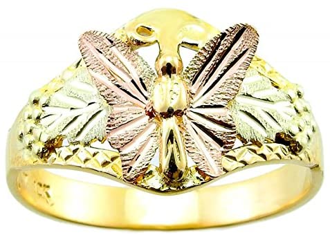 Diamond-Cut Butterfly Ring, 10k Yellow Gold, 12k Green and Rose Gold Black Hills Gold Motif, Size 10