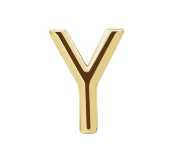 Initial Letter 'Y' 14k Yellow Gold Stud Earring (Single Earring)
