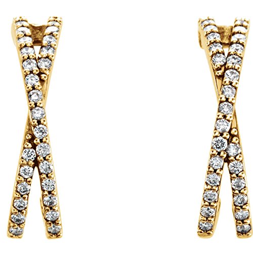 Diamond Criss Cross J-Hoop Earrings, 14k Yellow Gold (1/4 Ctw, Color G-H, Clarity I1)