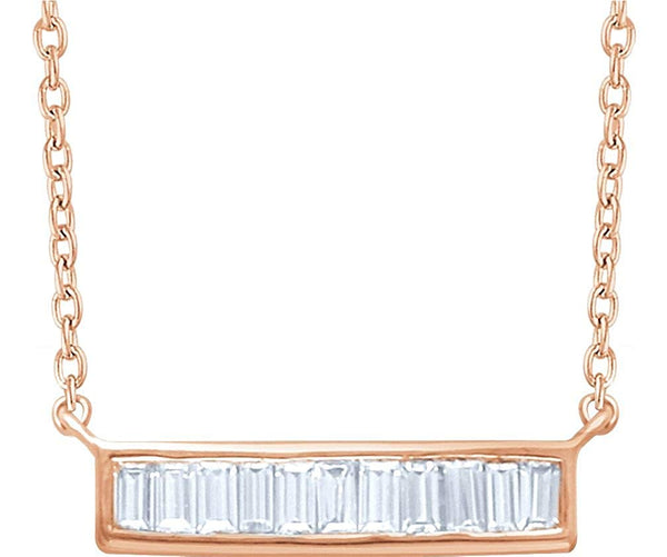 Diamond Baguette Bar Necklace in 14k Rose Gold, 16-18" (1/4 Cttw)