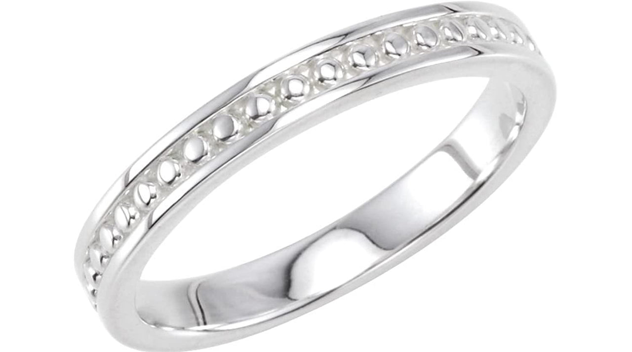 Granulated Raised Edge 2.75mm 14k White Gold Stacking Band, Size 8.5