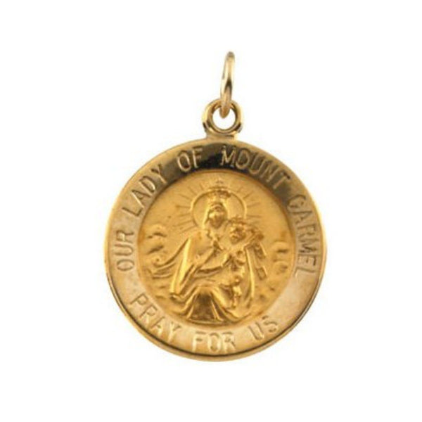 14k Yellow Gold Our Lady of Mount Carmel Medal Pendant (15 MM)