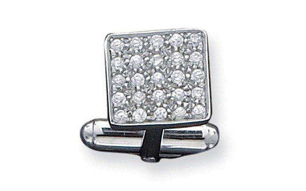 Sterling Silver Cubic Zirconia Square Cuff Links, 14MM