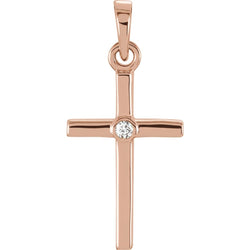 Diamond Inlay Cross 14k Rose Gold Pendant (.02 Ct, G-H Color, I1 Clarity)