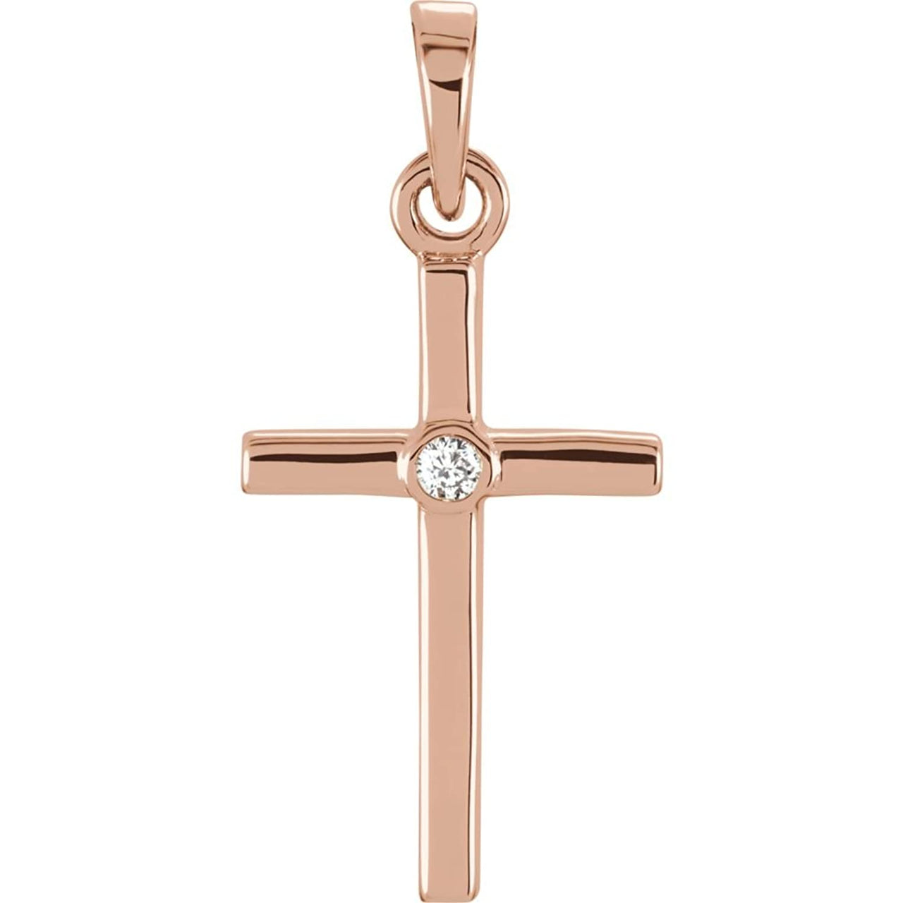 Diamond Inlay Cross 14k Rose Gold Pendant (.03 Ct, G-H Color, I1 Clarity)