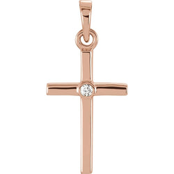 Diamond Inlay Cross 14k Rose Gold Pendant (.03 Ct, G-H Color, I1 Clarity)