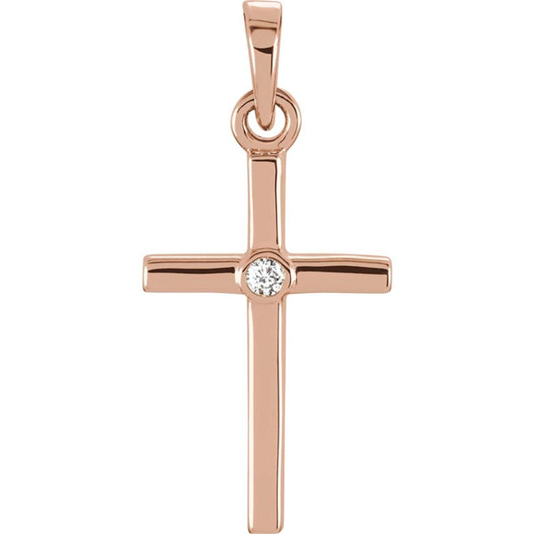 Diamond Inlay Cross 14k Rose Gold Pendant (.01 Ct, G-H Color, I1 Clarity)