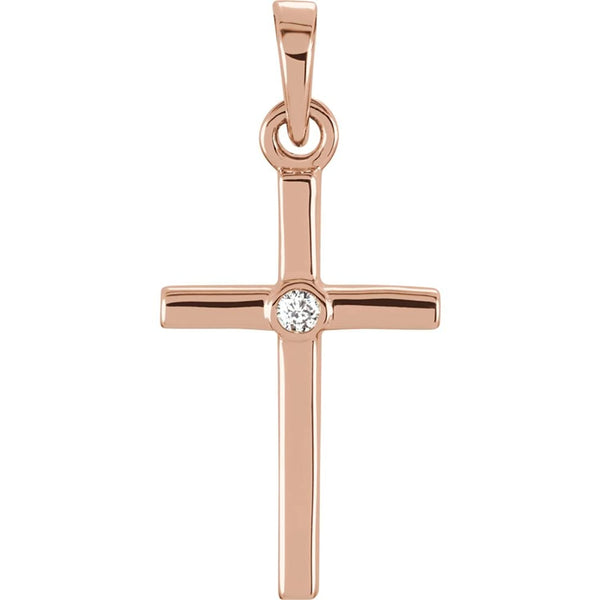 Diamond Inlay Cross 14k Rose Gold Pendant (.015 Ct, G-H Color, I1 Clarity)