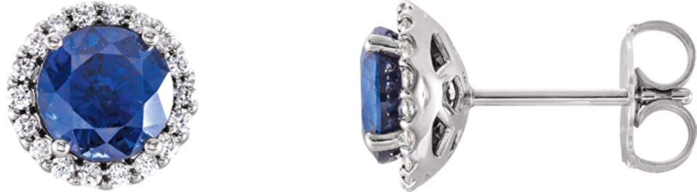 Chatham Created Blue Sapphire and Diamond Earrings, 14k White Gold (.125 Ctw, G-H Color, I1 Clarity)