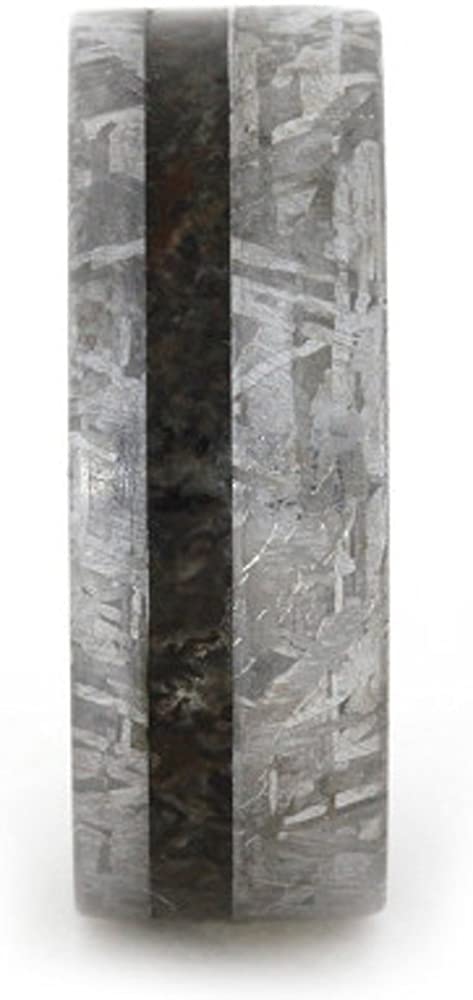 Gibeon Meteorite, Dinosaur Bone Overlay 8mm Comfort-Fit Matte Titanium Band, Size 5