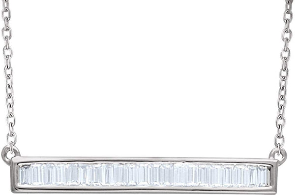 Diamond Baguette Bar Necklace in Rhodium Plated 14k White Gold, 16-18" (1/2 Cttw)