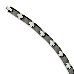 Men's Polished Tungsten Black Ceramic 8mm Bracelet, 8.5"