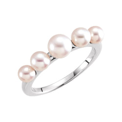 White Freshwater Cultured Pearl Five-Stone Ring, Rhodium-Plated 14k White Gold (4-6mm) Size 7.25