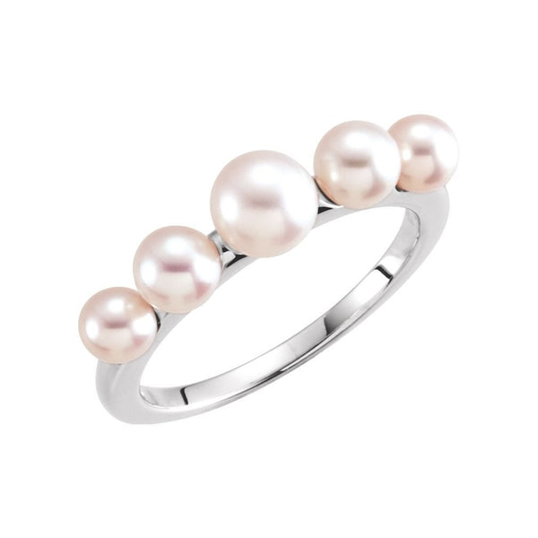 White Freshwater Cultured Pearl Five-Stone Ring, Rhodium-Plated 14k White Gold (4-6mm) Size 7.25