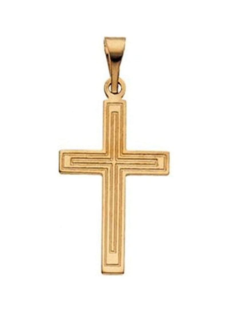 Engraved Inlay Cross 14k Yellow Gold Pendant (39X25MM)