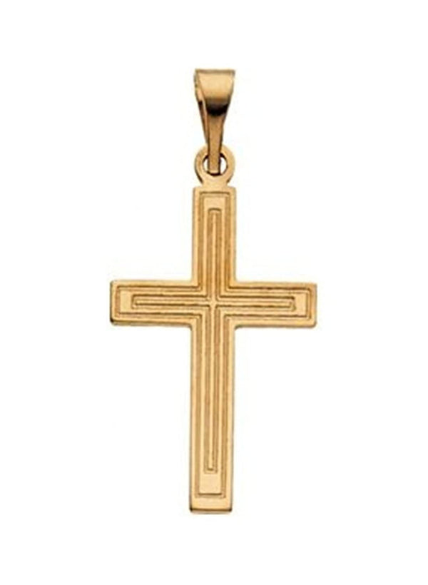 Engraved Inlay Cross 14k Yellow Gold Pendant (28X18MM)