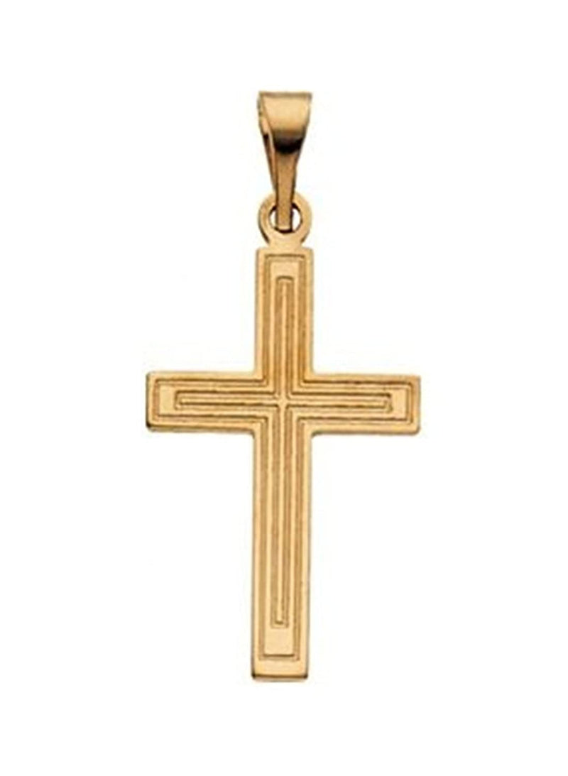 Engraved Inlay Cross 14k Yellow Gold Pendant (28X18MM)