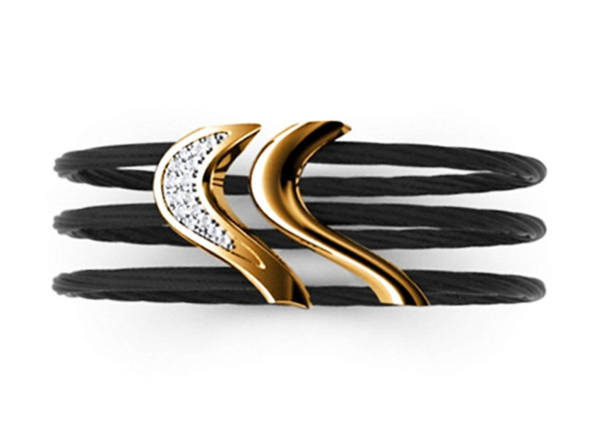 Tango Collection Black Titanium and Bronze 27mm White Sapphire Cable Flex Cuff Bangle Bracelet, 6"