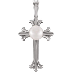 Platinum Freshwater Cultured Pearl Cross Pendant (4-4.5 MM)