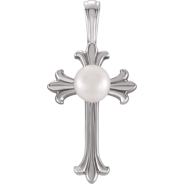 Freshwater Cultured Pearl Cross Pendant, Rhodium-Plated 14k White Gold (4-4.5 MM)