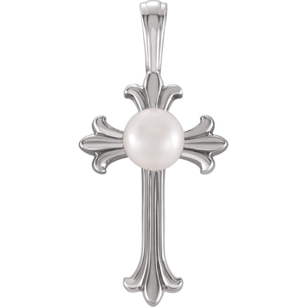Freshwater Cultured Pearl Cross Pendant, Sterling Silver (4-4.5 MM)