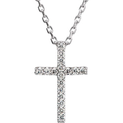 Petite Diamond Christian Cross Rhodium-Plated 14k White Gold Necklace, 16" (.085 Ctw, GH Color, SI1 Clarity)
