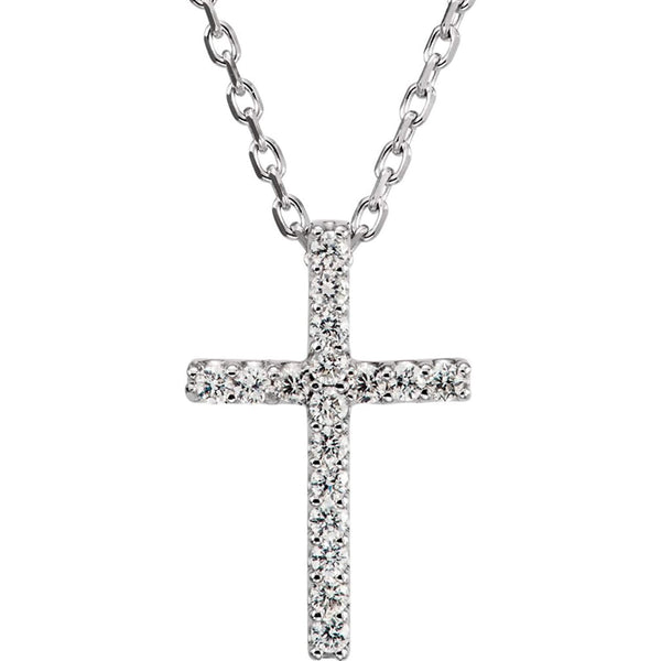 Petite Diamond Christian Cross Rhodium-Plated 14k White Gold Necklace, 16" (.085 Ctw, GH Color, SI1 Clarity)