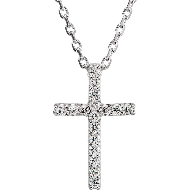 Petite Diamond Christian Cross Rhodium-Plated 14k White Gold Necklace, 16" (.085 Ctw, GH Color, SI1 Clarity)