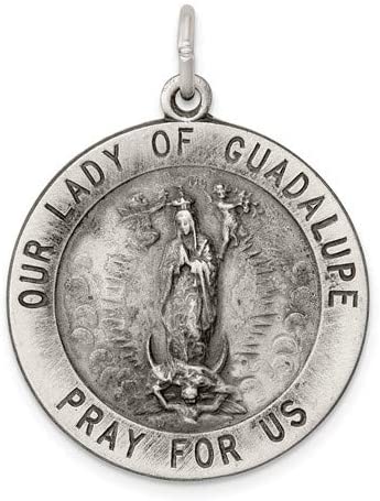 Sterling Silver Antiqued Our Lady of Guadalupe Medal (32x25MM)