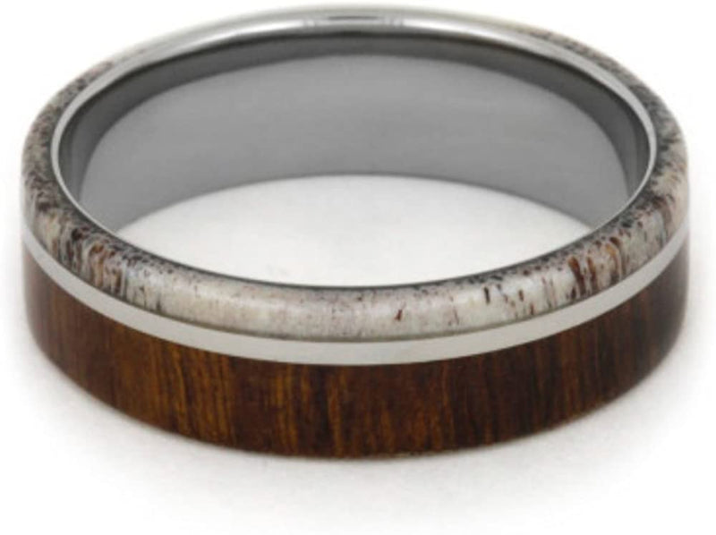 The Men's Jewelry Store (Unisex Jewelry) Deer Antler, Ironwood 8mm Comfort-Fit Titanium Band, Size 13.5