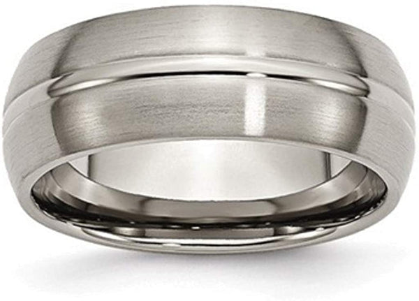 Brushed Satin Titanium Grooved 8mm Comfort-Fit Dome Band, Size 10.5